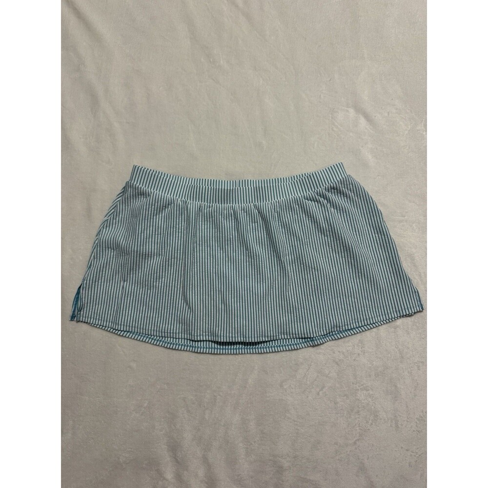 Swim By Cacique Size 22 Swim Skirt Teal White Striped Bottom Brief Seersucker